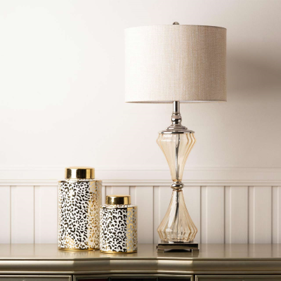 82cm Clear Table Lamp with Cream Linen Shade
