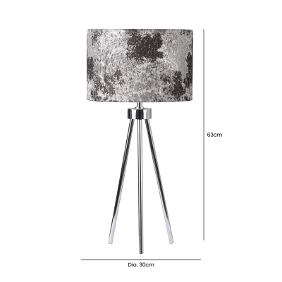 63cm Chrome Tripod Table Lamp Black and White Linen Shade Silver Inside