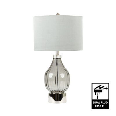 73.5cm Clear Black Glass Table Lamp with Grey Faux Silk Shade