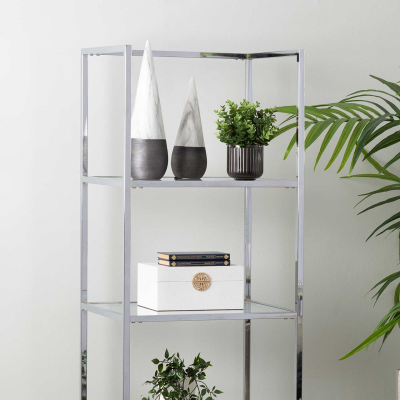 Logan 151.5cm Chrome and Glass 4 Tiered Rectangular Display Unit