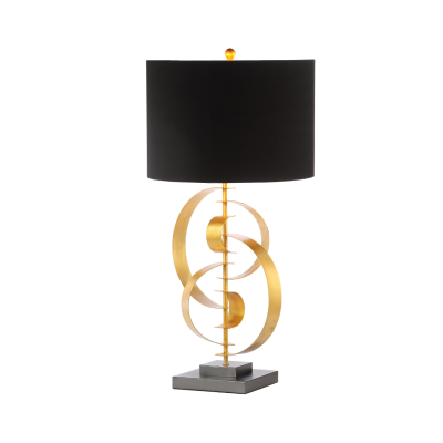 85cm Gold Leaf Metal Table Lamp with Black Linen Shade Gold Inside