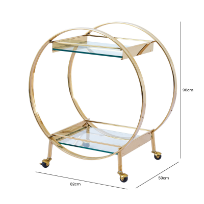 96cm Gold Metal and Clear Glass Drinks Trolley