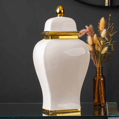 42.6cm White with Gold Lid Ginger Jar