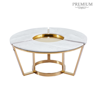100cm Round Gold Metal with White Faux Top Marble Coffee Table