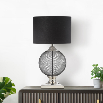 78cm Wire Mesh Table Lamp with Black Linen Shade