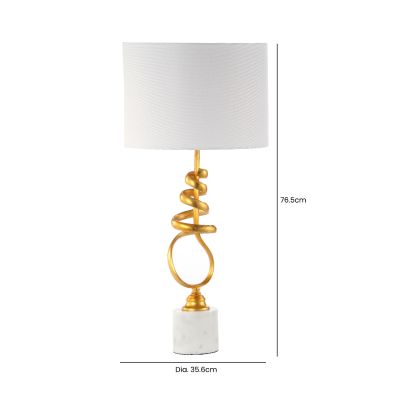 76.5cm Gold Leaf Metal and Marble Table Lamp with White Linen Shade