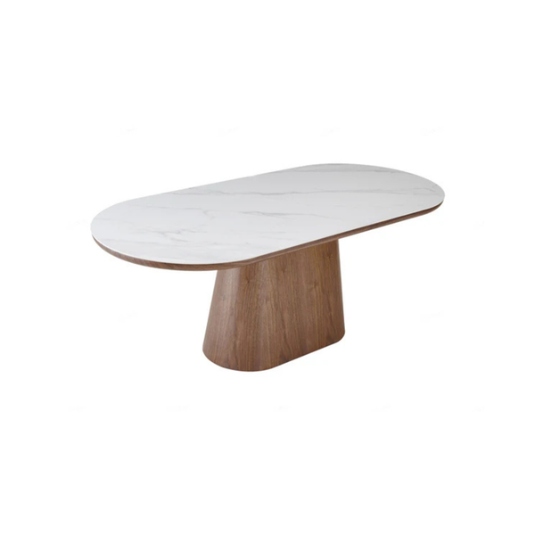 Bianca Oval Dining Table - Walnut & White Sintered Stone