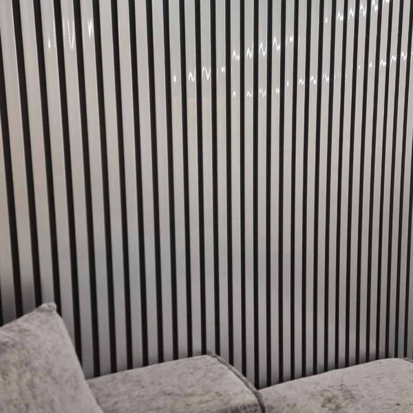 Silver Chrome 3D Slatted Wall Panels – WPC Wood Effect Plastic Veneer (Pack of 14, 235x206cm)