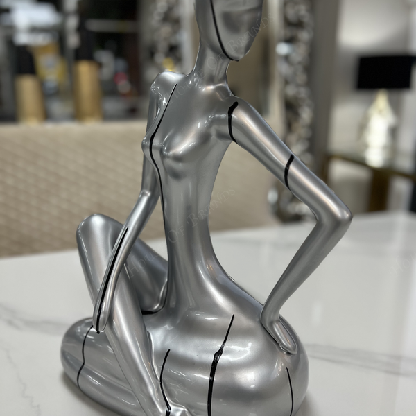 Bespoke Silver and Black Ceramic Sitting Lady