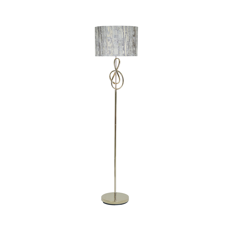 Gold G-Clef Design Metal Floor Lamp with Grey Linen Shade