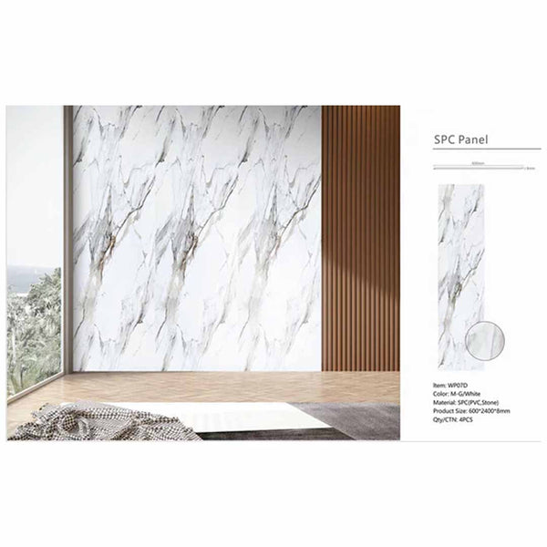 White Gold Marble PVC Waterproof Wall Panels – Pack of 4 (240 x 60cm)