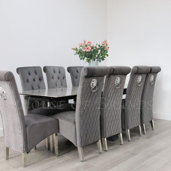 Phoenix Extendable Ceramic Dining Table & 10 Emma Velvet Knockerback Dining Chairs