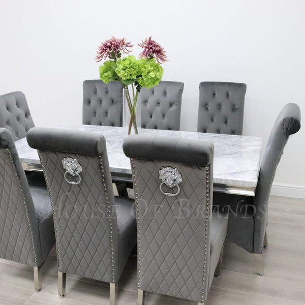 Sicily Marble Dining Table with 8 Emma Knockerback Chairs