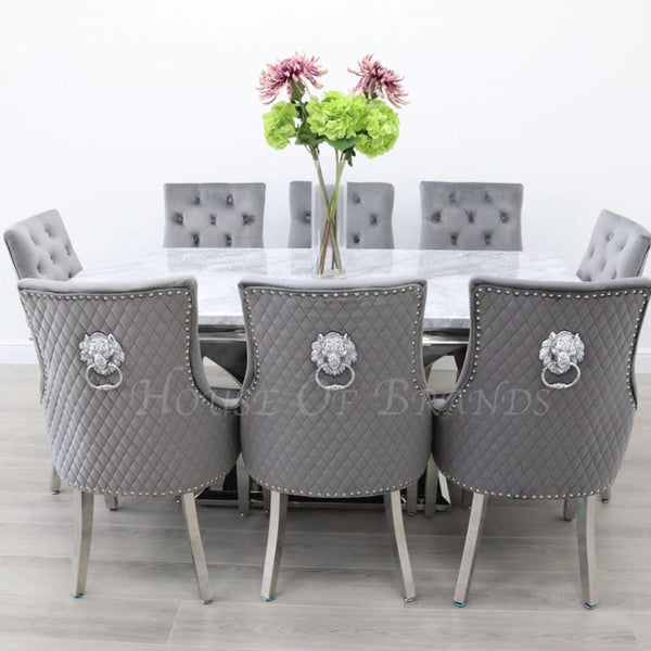 Sicily Marble Dining Table with 8 Majestic Knockerback Chairs