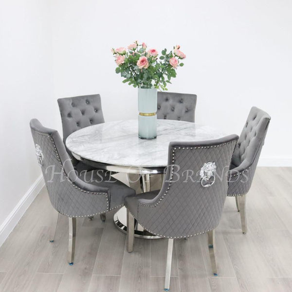 130cm Round Riccardo Marble Dining Table with 5 Majestic Knockerback Chairs