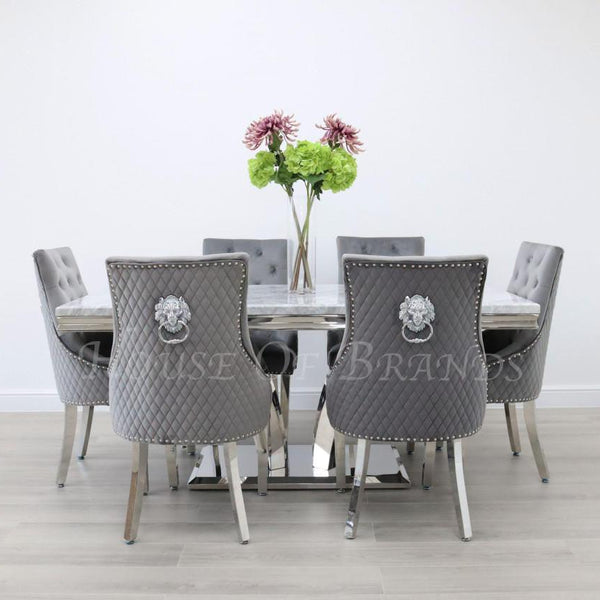 Sicily Marble Dining Table with 6 Majestic Knockerback Chairs
