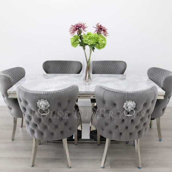 Sicily Marble Dining Table with 6 Valentino Knockerback Chairs
