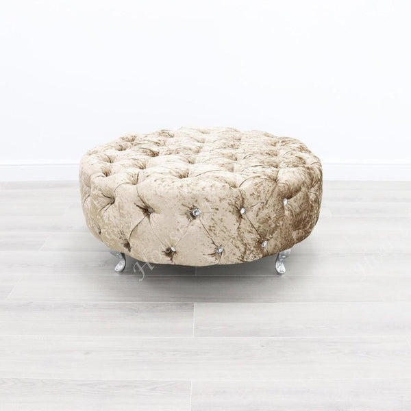 Upholstered Shimmer Velvet Round  Footstool
