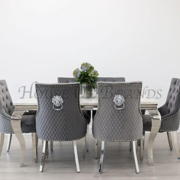 150cm Louis Marble Dining Table with 6 Majestic Knockerback Chairs