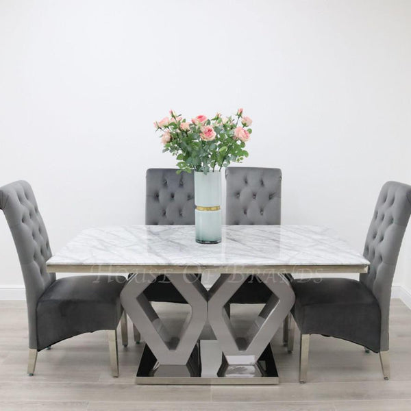 160cm Majestic Marble Dining Table with 4 Emma Knockerback Velvet Chairs