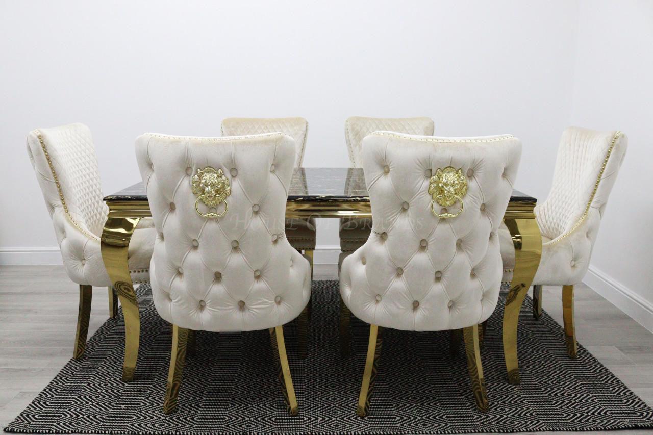  Black & Gold Rome Dining Table & Cream Barcelona Lion Chairs 