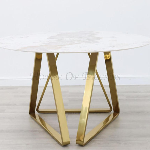 130cm Round Gold Nova Sintered Stone Dining Table