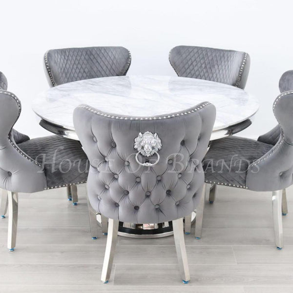 130cm  Round Sorrento Marble Dining Table with Valencia Velvet Knocker Chairs