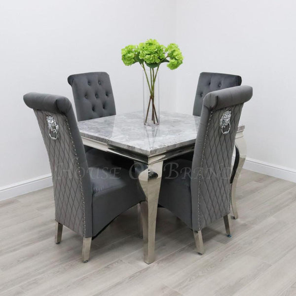 100cm Louis Marble Dining Table with 4 Emma Knockerback Dining Chairs