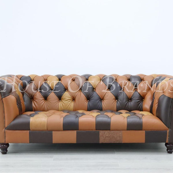 Brown Patchwork Leather Sofa