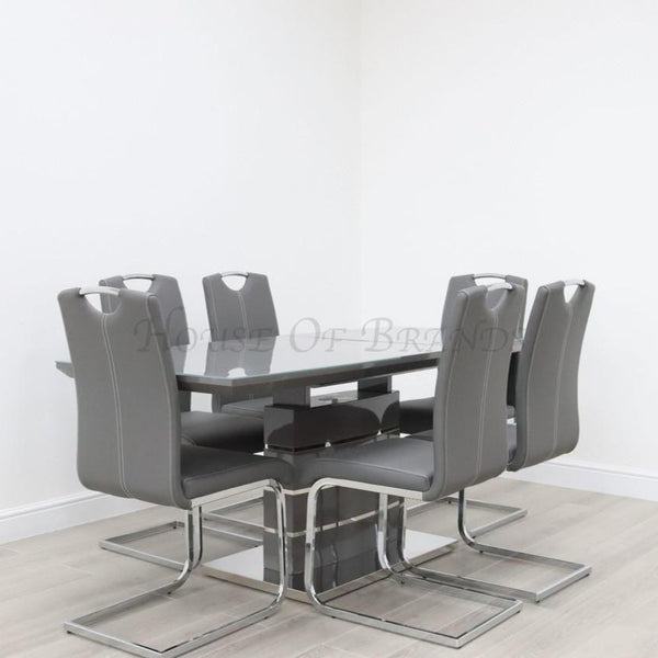 Grey Milan Extendable Dining Table with 6 Grey Leather Milan Chairs