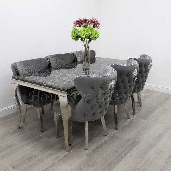 200cm Louis Marble Dining Table with 6 Valentino Knockerback Velvet Chairs