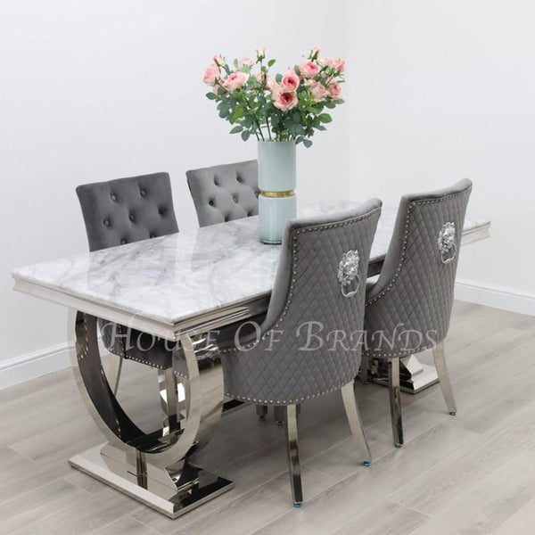 180cm Arianna Chrome Marble Dining Table and 4 Majestic Velvet Knockerback Chairs