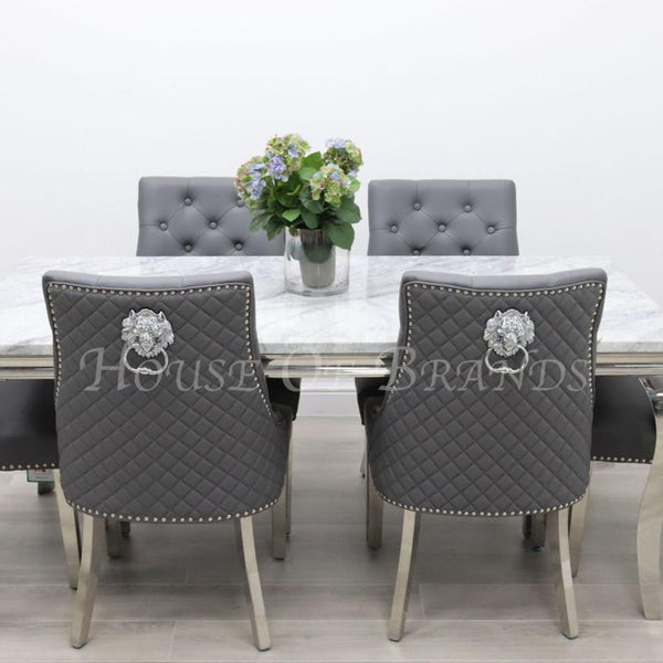 180cm Louis Marble Dining Table with 6 Berlin Leather Chairs