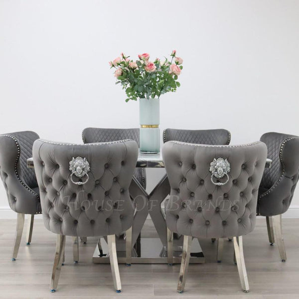 160cm Majestic Marble Dining Table with 6 Valentino Knockerback Velvet Chairs