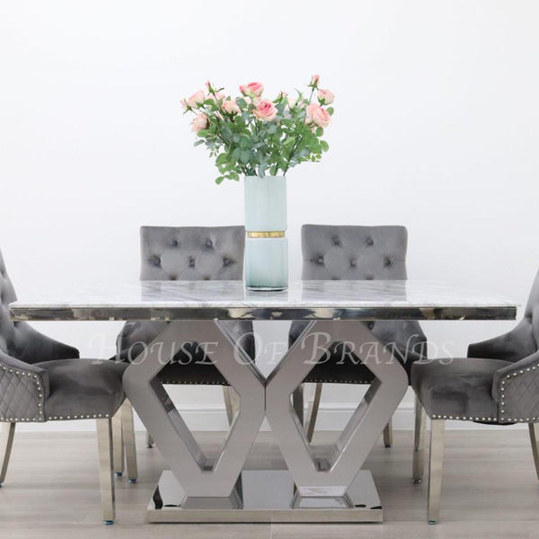 160cm Majestic Marble Dining Table with 4 Majestic Knockerback Velvet Chairs
